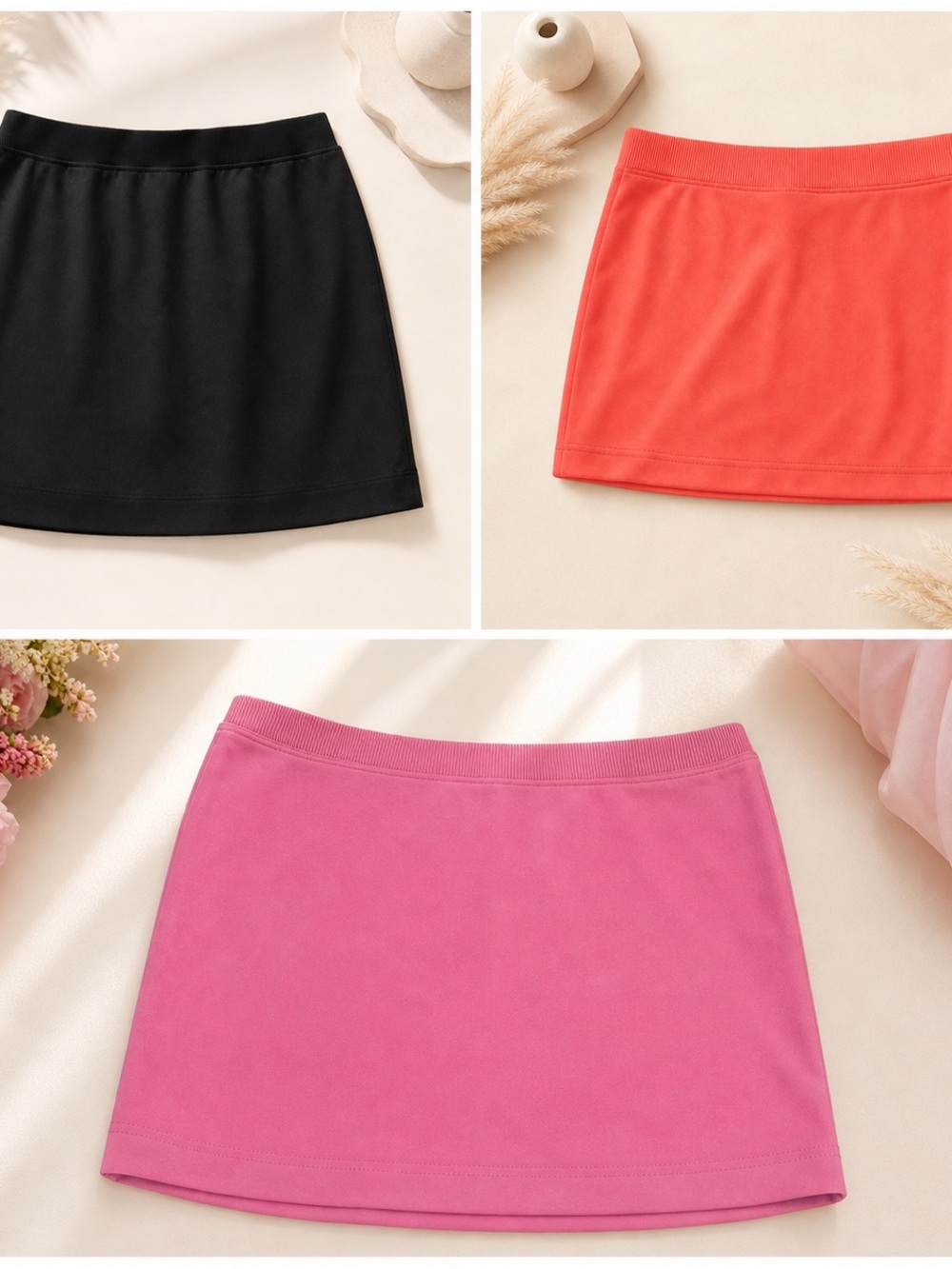 Classic Swim Mini Skirt — Black, Coral, Pink